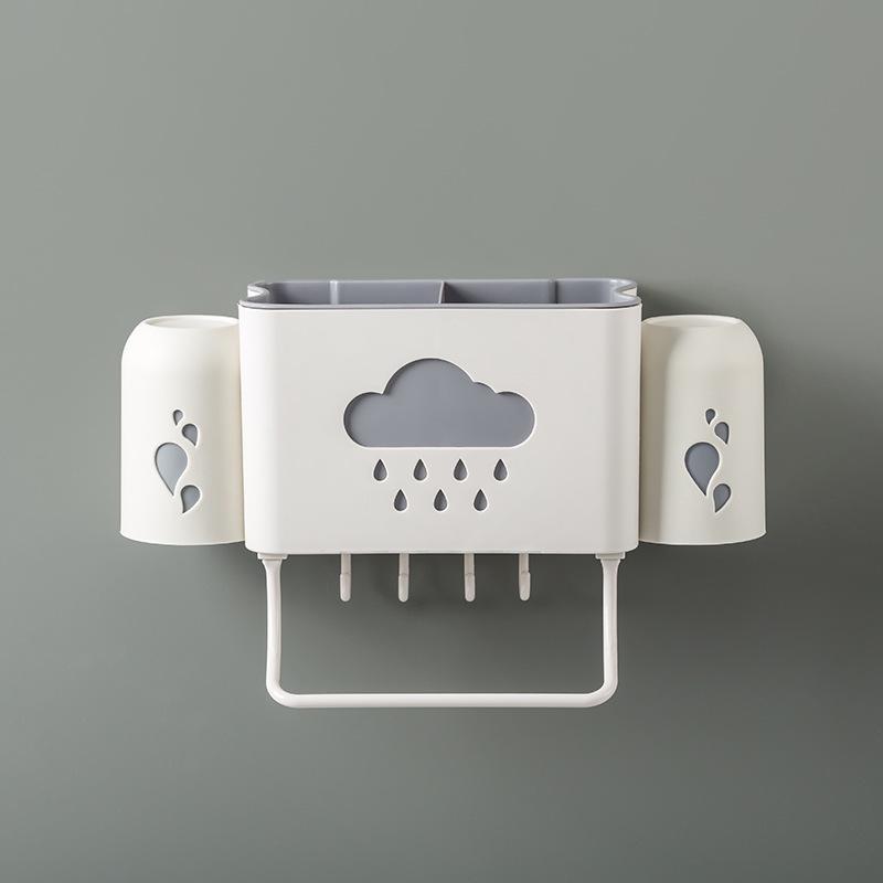 

Держатель для зубных щеток и зубной пасты без сверления в виде капли воды с чашками для полоскания для пар бежевый