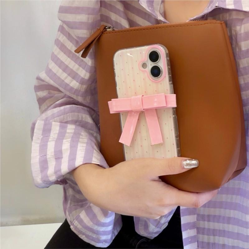 3D Pink Bowknot Phone Case for iPhone 14 15 16 17 Pro Max 17Pro Clear Soft TPU Shockproof Protective Cover For Women girls