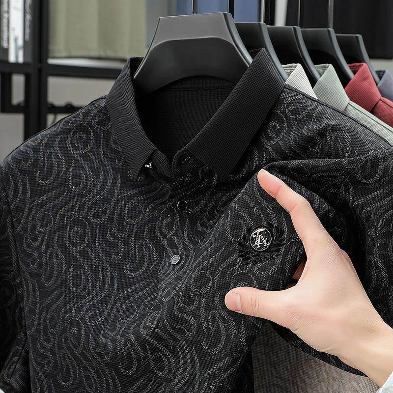 Traceless Short-Sleeved Polo Shirt Men'S And Men'S Light Luxury Casual Printed Lapel T-Shirt