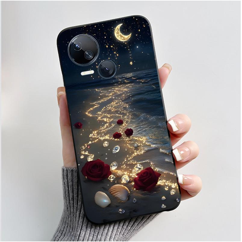 

Jelly Black Phone Case For Tecno Spark 10 5G Bumper Soft Silicone Case Ins Unique Design Floral Painted Shockproof Cover Tecno Spark 10 5G
