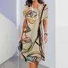 2026 New Summer Fashion Women's Short-sleeved Loose Dress Ladies Holiday Casual Loose Round Neck Dress 3d Facial Printing Clothes