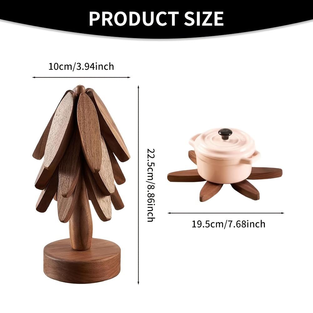 4PCS Wooden Trivets for Hot Dishes Folding Tree Shape Black Walnut Table Mat Holders Heat Insulated Pad Set Coasters for Pots