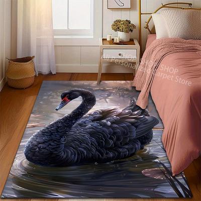 Elegant Black Swan Pattern Carpet for Living Room Bedroom Sofa Home Decor Non-slip Floor Mat Large Size Luxury Gift