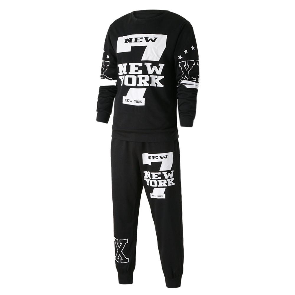 Men's  Winter Printed Sweatshirt Top Pants Sets Sports Suit Tracksuit