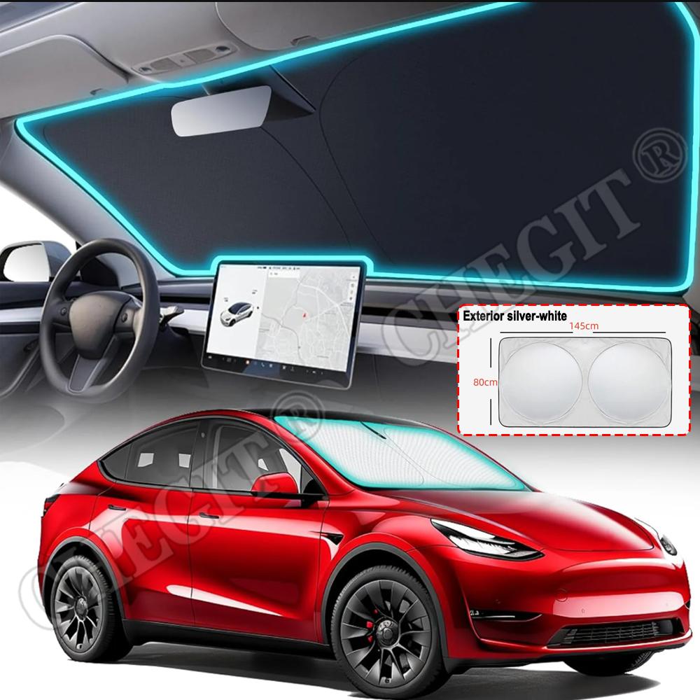 Sun Shades For Tesla Model 3/ Y 2017-2025 Ice Cloth Buckle Sun Pare Glass Front Rear Glass Roof Sunroof Skylight Accessories