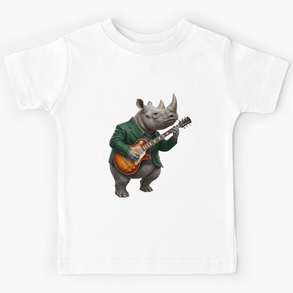 Rhinoceros Playing Electric Guitar Music Kids T-Shirt 150