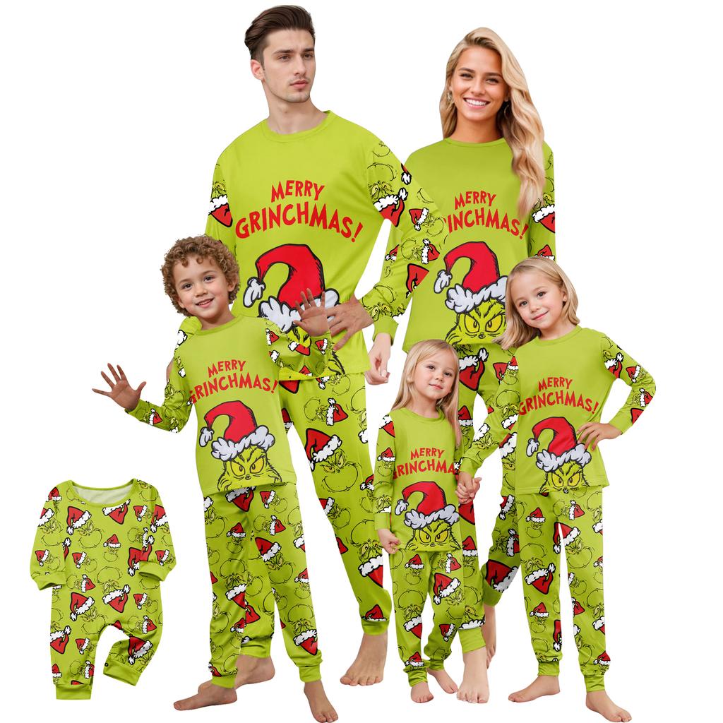 Christmas Print Cute Family Set Pajamas, Home Clothes, Family Set Long Sleeve Top Pants Set