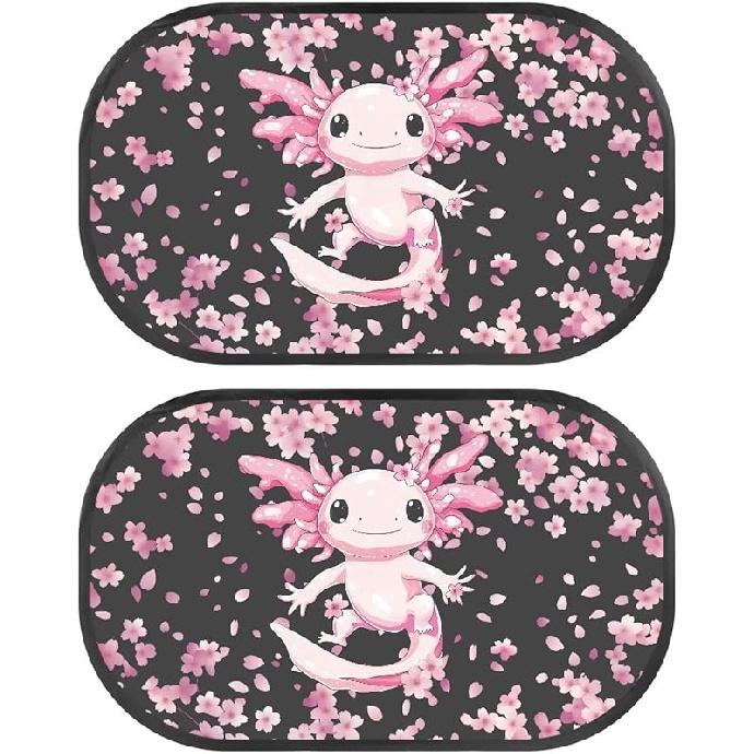 Bulopur Strawberry Cow 2 PCS Car Shades Back Windows Baby Easy to Install Car Window Shade Baby Car Seat Sun Protection Cute Design Universal Fit Axolotl Cherry Blossom