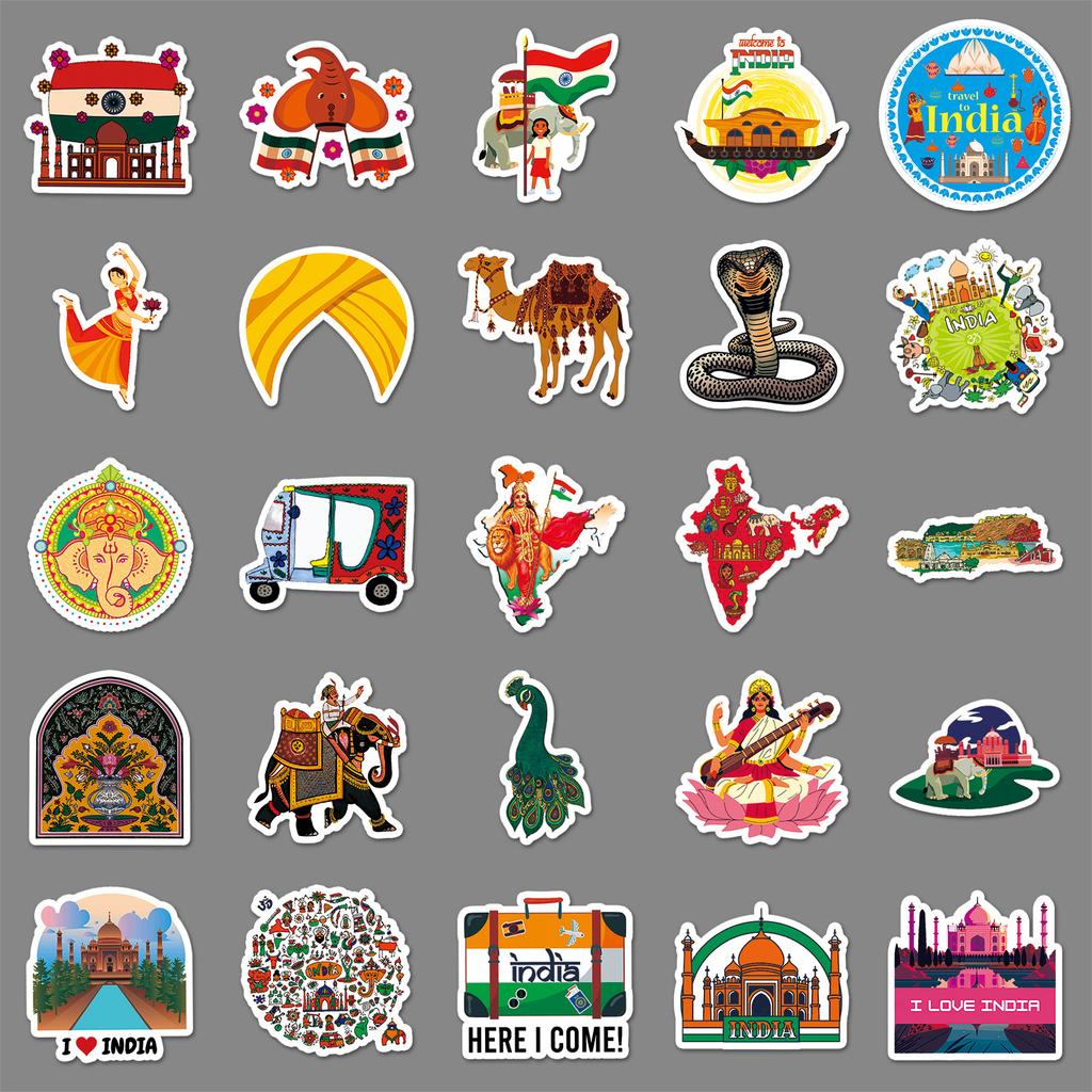 50 Indian Graffiti Stickers Personalized Outdoor Travel India Landscape Landmark Building Suitcase Stickers