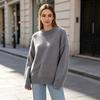 European and American Knitted Sweater Women's Loose Round Neck Solid Color Long Sleeve Thickened Large Size Autumn and Winter Casual Pullover
