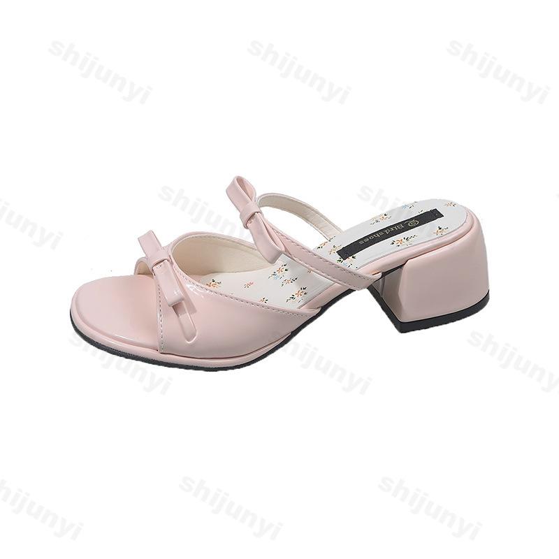 Fashion Women Shoes Ladies' Slippers Heeled Mules Butterfly-Knot Luxury Slides Soft High Summer Girl 2025 Fashion Low Heels Slippers