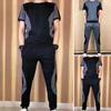 2Pcs/Set O-Neck Short Sleeve Casual Outfit Elastic Waistband Drawstring Pockets Men Patchwork Color T-shirt Jogging Pants Set Streetwear