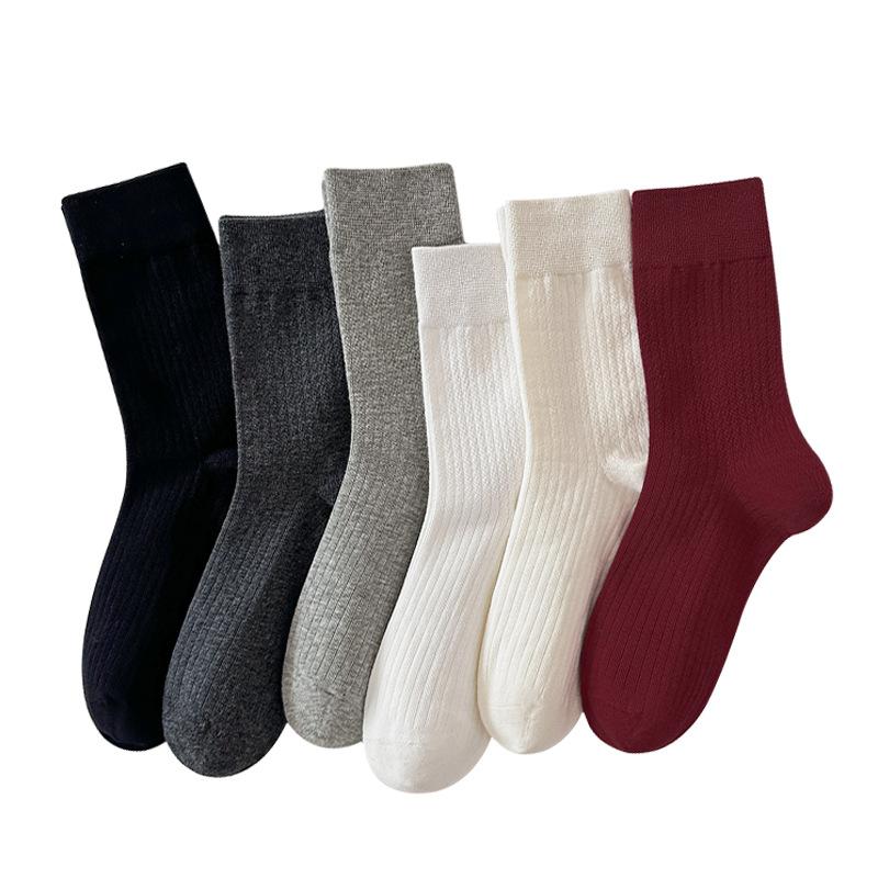 Female Spring and Autumn All Match Pure Color Boneless In The Tube Pile Pile Cotton Socks