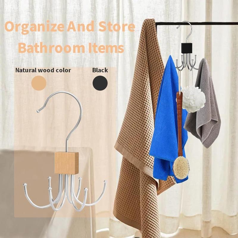 360° Rotating Storage Hanger Hook 6 Claw Metal Wooden Hook Up Belt Scarf Bra Tie Family Dormitory Storage Hanger