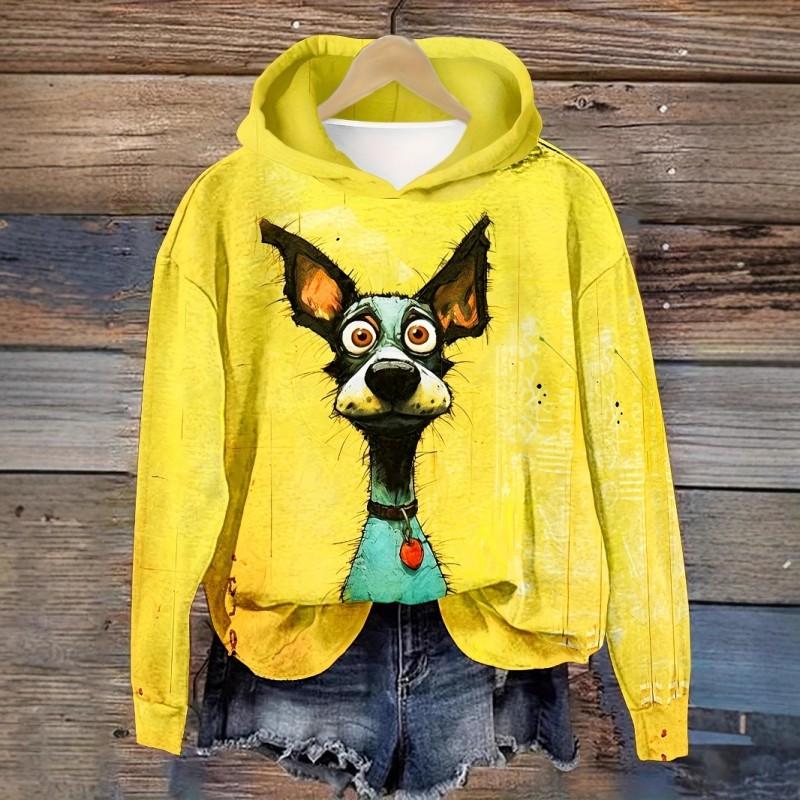 Womens Oversized Hoodie With 3D Digital Dog Print Casual Comfortable Sweatshirt 2025