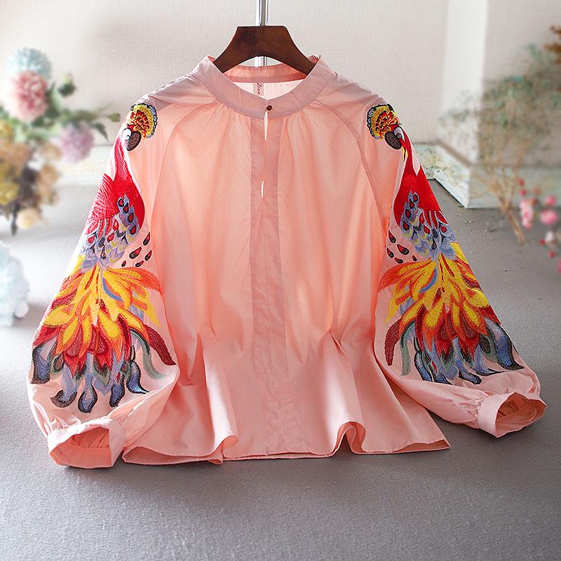 

Вышитая этническая рубашка-фонарик с длинными рукавами - женская осенняя мода