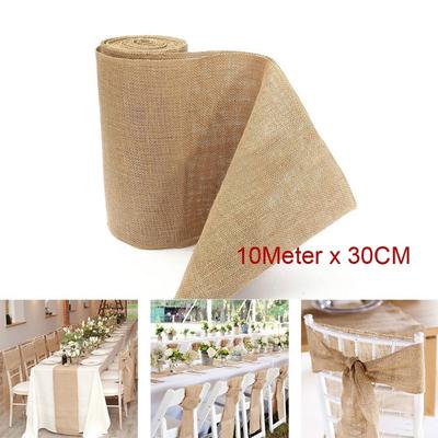 10 M * 30 Cm Naturligt Gul Linneband Bröllopsfest Stol med Retro Heminredning