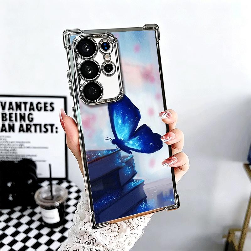 

Blue Butterfly Aesthetics Plating Phone Case For Samsung Galaxy S24 S25 FE S26 Edge S23 Ultra S22 S21 Plus S20 Anti-Fall Airabag Samsung S21 Ultra