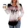 Women's Casual Top Halloween Printed Round Neck Long Sleeved Pleated T-shirt