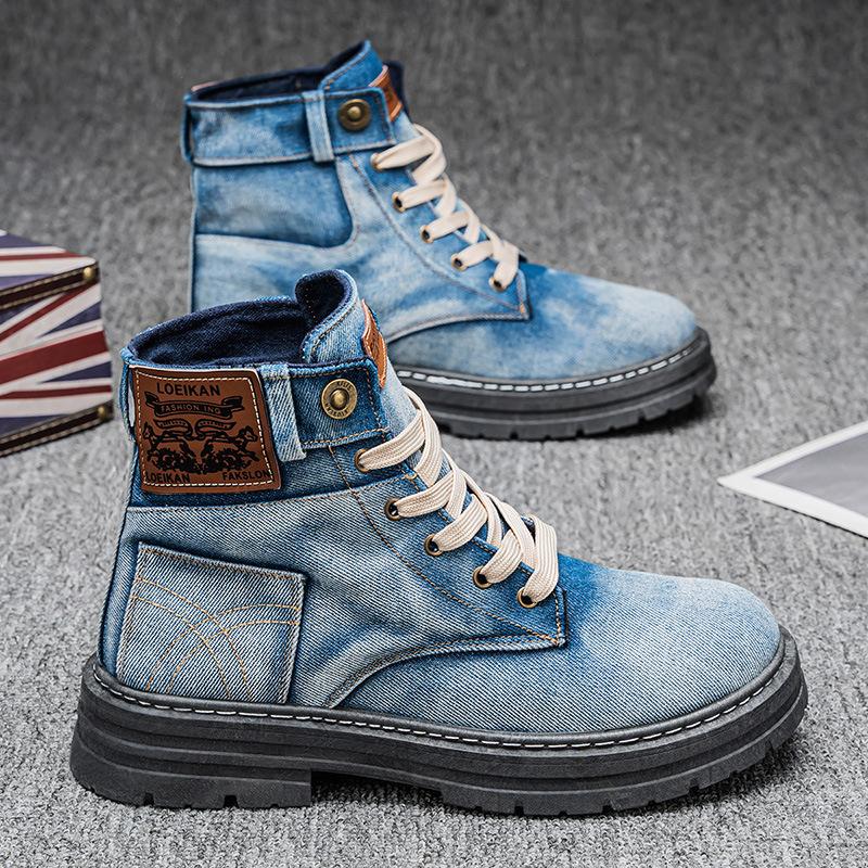 Fashion Men's Shoes 2025 Style Height Increase Breathable Mid Top Shoe Fashion Denim Casual Versatile Workwear Shoes Casual Boots Shoes