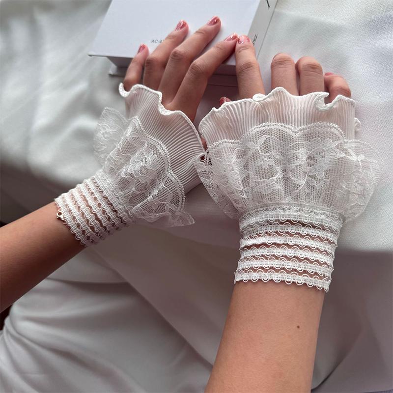 

Lace Detachable Sleeved Horn Cuffs Embroidery Accessories Simple Wrist Cuffs Wristband Elegant Shirt False Cuffs for Sweater белый