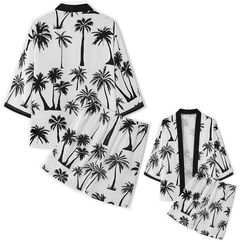 2026 New national style Hawaiian vacation ukiyo-e painted seven-quarter-sleeved Taoist robe 3D printed carp kimono cape
