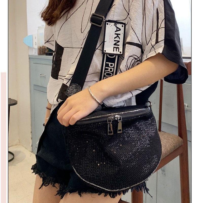 IELGY Moteriška rankinė per petį, vienu petimi, kasdienė, su blizgučiais, tinkleliu, madinga, universali, balno formos, juoda