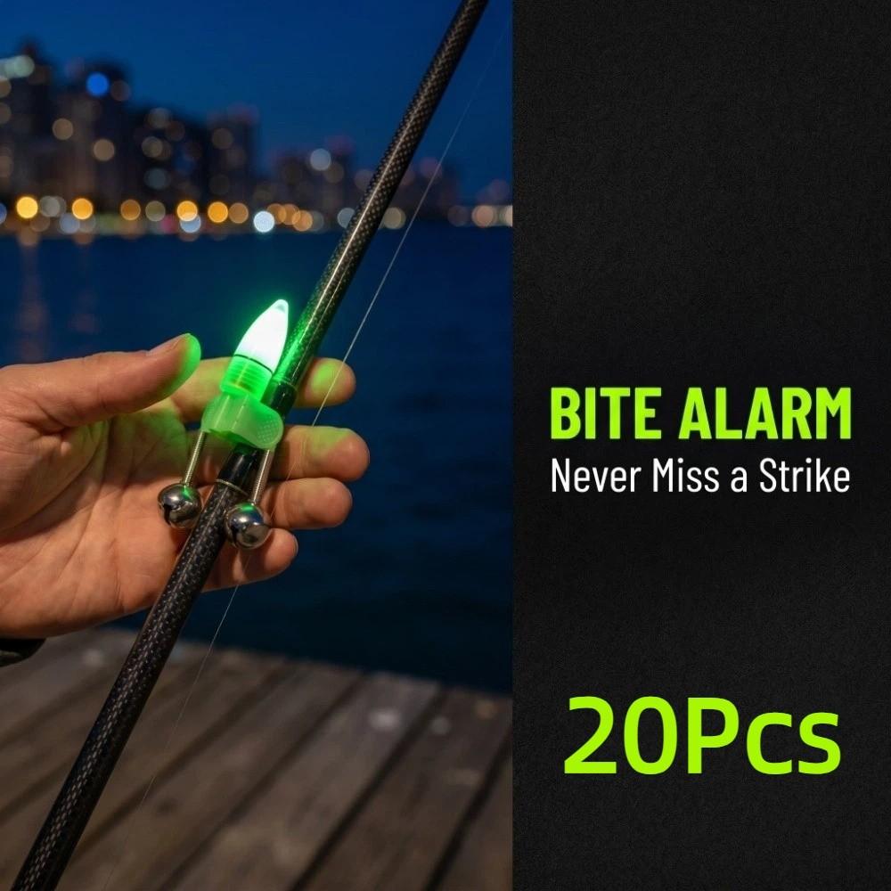 20Pcs Sensitive Fishing Bite Alarms Rod Bells Tip Clip Plastic Tip Up Lights Fishing Pole