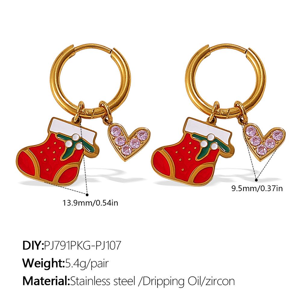 Stainless Steel Cartoon Christmas Tree & Elk Ear Cuff Earrings