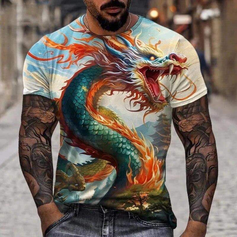 

Модные мужские футболки с рисунком китайского дракона, летние повседневные футболки с короткими рукавами и круглым вырезом в стиле хип-хоп с индивидуальным принтом l