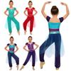 Conjunto de Dança do Ventre de Princesa Árabe para Meninas: Macacão de Cor Contrastante com Strass, Cintura Bordada com Lantejoulas e Sobreposição de Tule para Cosplay de Halloween