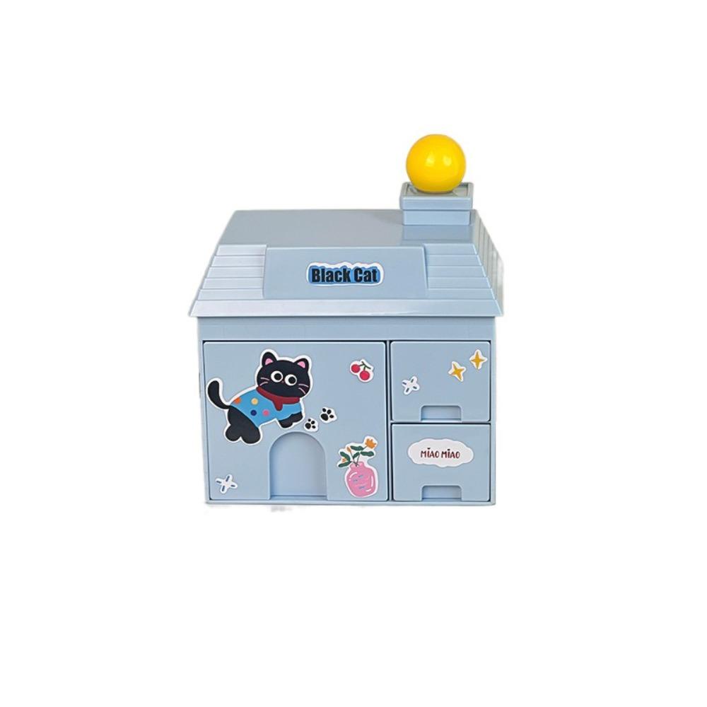 

Space Saving Small House Pen Holder Detachable Stationery Storage Drawer Makeup синий