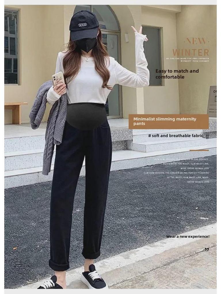 Ciążowe Casualowe Białe Jeansy - Jesienne Legginsy Wspierające Brzuch i o Luźnym Kroju dla Mam