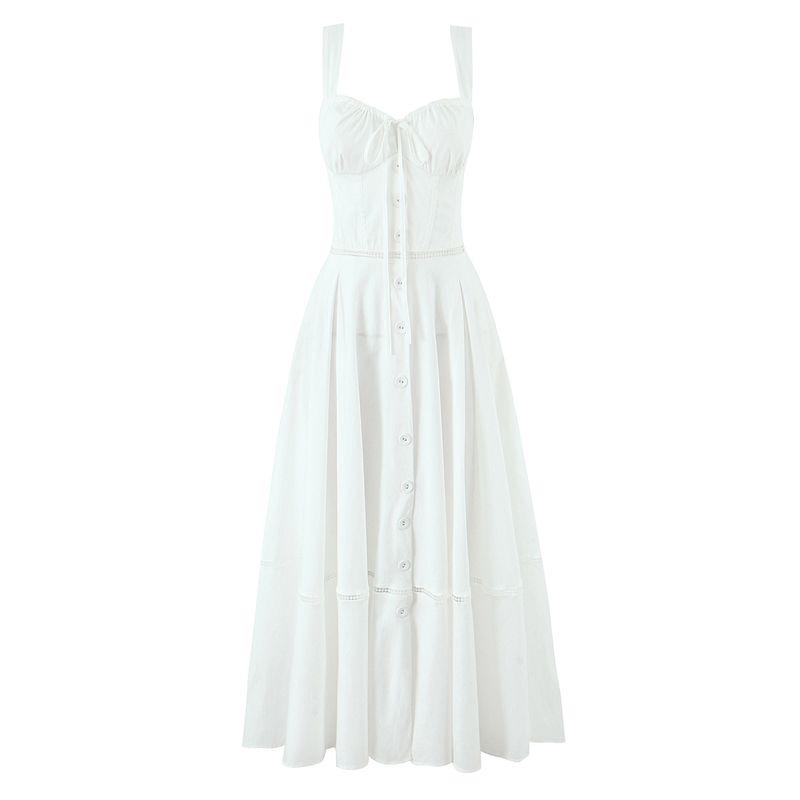 Sea Salt Flavor Summer House Same Style Fresh Sweet Temperament Elegant Waist Hugging Lace-up Design Sense Sling Dress