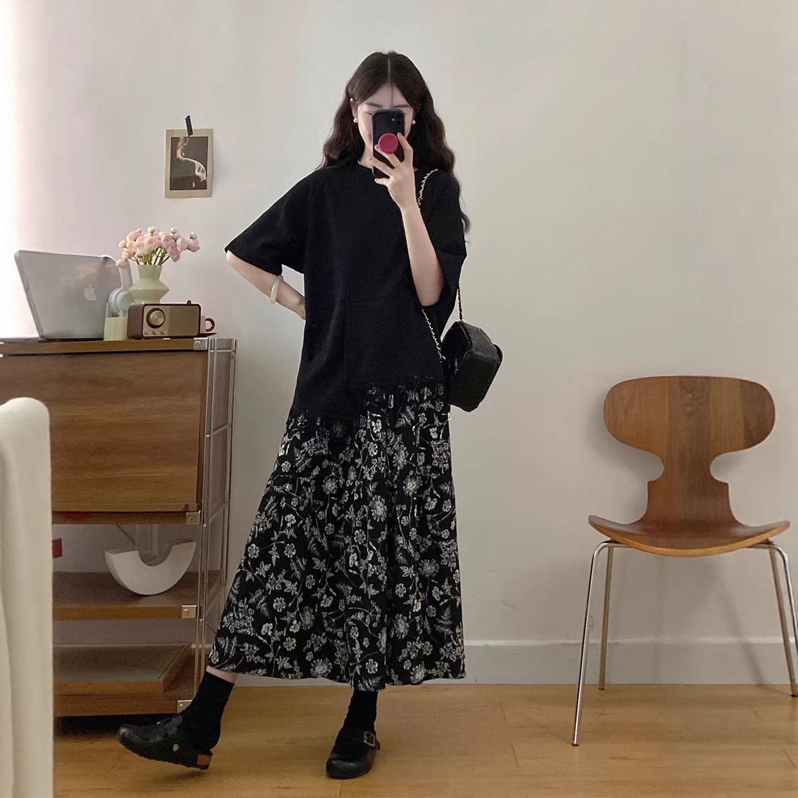 

Plus Size Summer 2026 Fringe T-shirt & Floral Chiffon Skirt Set 3XL