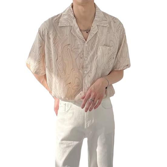 

Мужская рубашка с коротким рукавом с принтом, застегивающаяся на пуговицы, с карманом, летняя повседневная пляжная рубашка для отпуска и путешествий M