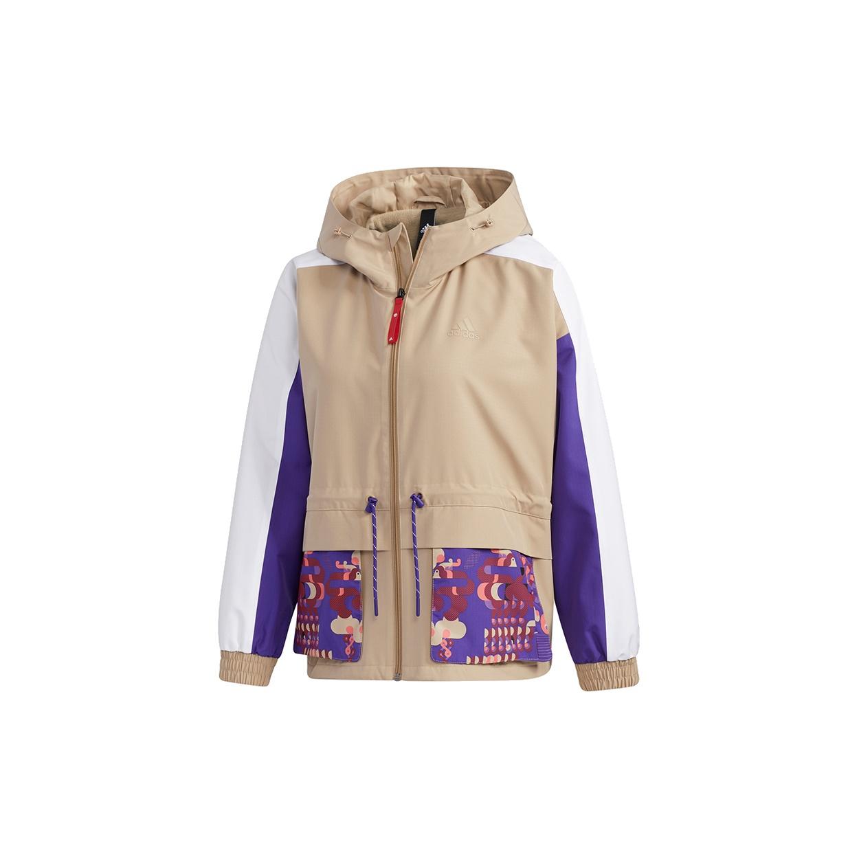 (WMNS) adidas Cny Jkt New Year Series Patchwork Print Pattern Sports Hooded Jacket Khaki Brown Women s GP0611 S