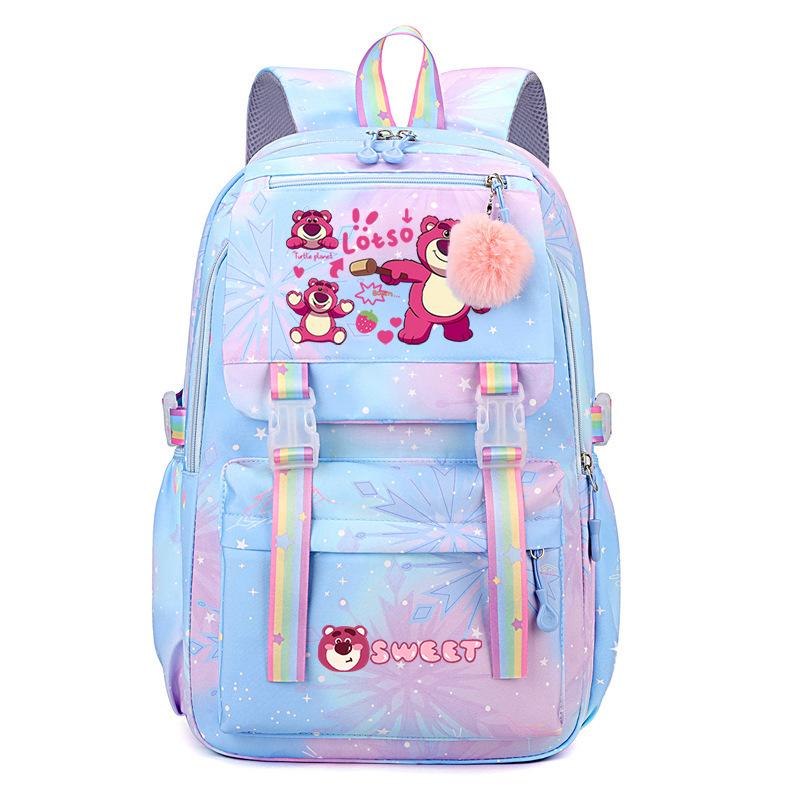 College Style Strawberry Bear Cute Cartoon Print Student Schoolbag Lightweight Ridge Protection Large Capacity