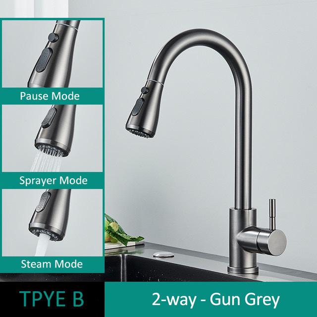 Gold & Black Brushed 304 Stainless Steel Pull-Out Kitchen Faucet for Sink & Vegetable Basin