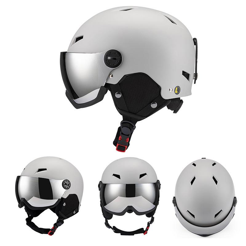 

Интегрированный горнолыжный шлем с очками: Унисекс взрослый открытый экстремальный спорт ветрозащитный и теплый горнолыжный шлем L【59-61CM】 серый ясень