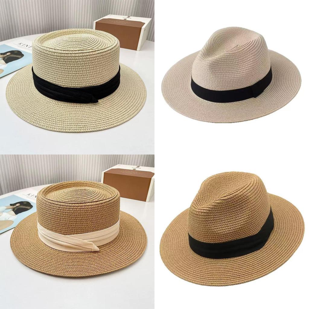 Womens Flat Top Sun Hat With Breathable Straw Material For Outdoor Activities