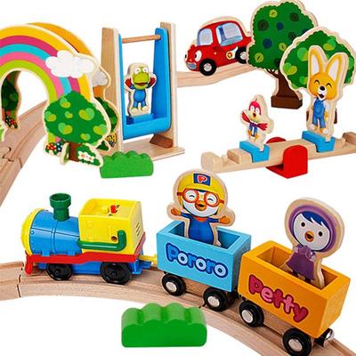 Juego de tren de madera Pororo, colores variados, juguetes populares coreanos