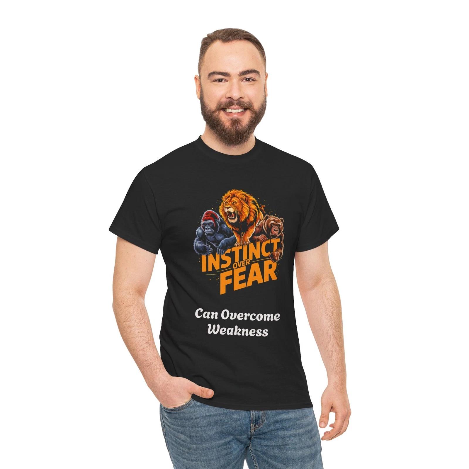 Instinct Over Fear Lion Bear Gorilla Will Can Overcome Weakness Wildlife T-Shirt L
