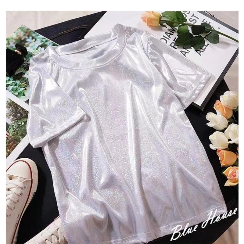 Summer New Korean Mid Length Blingbling Top Short Sleeved T-shirt for Women
