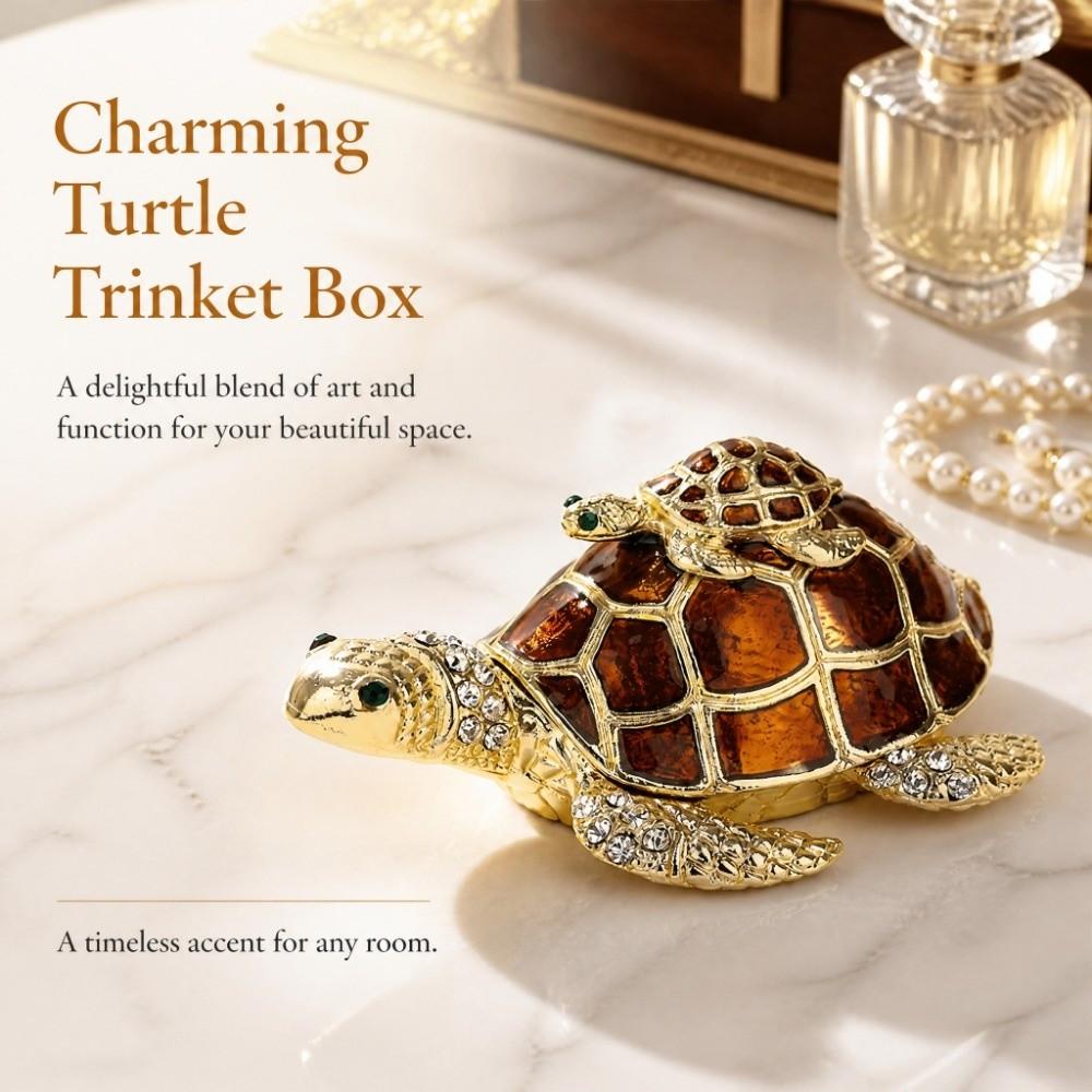 Enamel Craft Turtle Trinket Box Hinged Lid Turtle Hinged Jewelry Boxes For Earrings