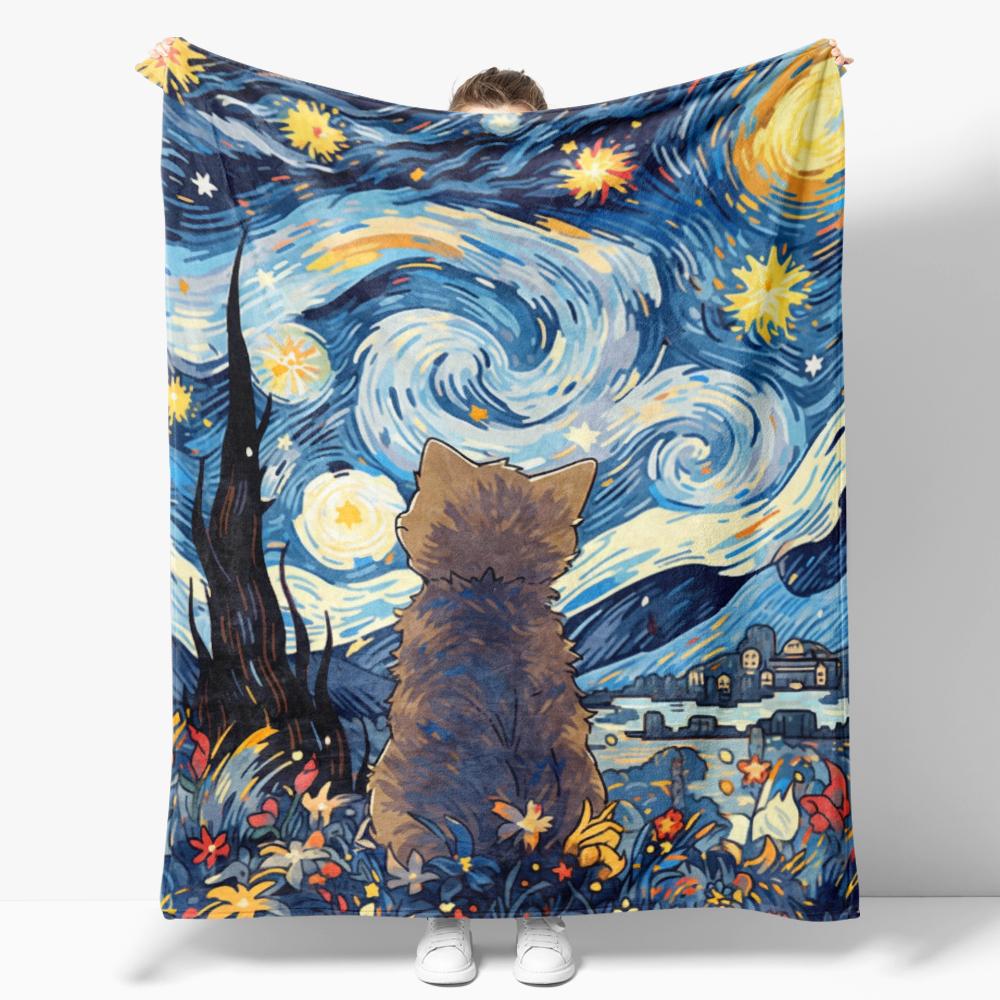 The Starry Night Throw Blanket Art Oil Painting Style Soft Cozy Blankets Soft Warm Flannel Blanket for Bed Room Home Sofa