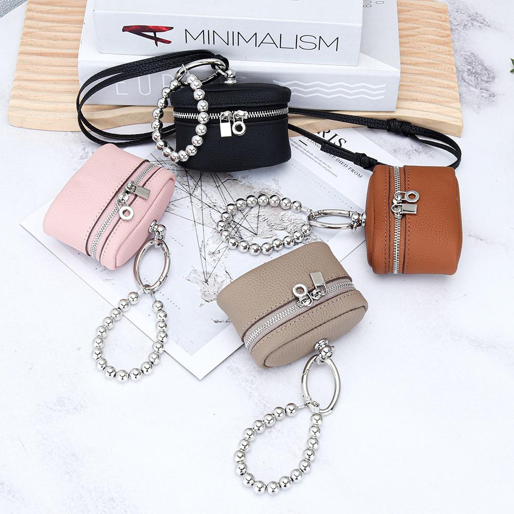 Chic and Compact Leather Necklace Coin Pouch Headphone Bag Accessory Fashion Headphone Pouch Zipper Coin Holders with Lanyard