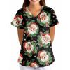 Plus SizePrinted Scrub Working Uniform Tops For Women's Cross V-Neck Print Short Sleeve Fun T-Shirts Workwear Tee With Pockets
