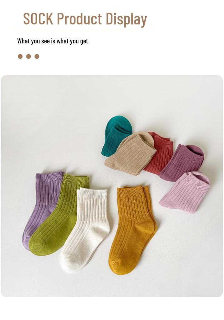 Free Shipping Candy Color Children's Mid-Calf Socks (2026 Autumn/Winter) - Versatile Plain Double Needle for Boys & Girls