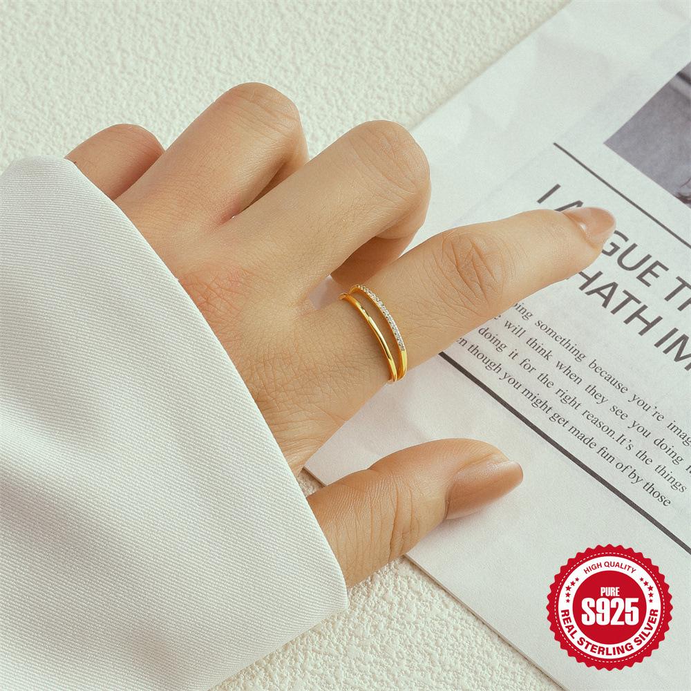 S925 Silver Water Drop Diamond Double-Layer Ring Women'S Niche High-End Sense Light Luxury Temperament Women'S Wind Cold Wind